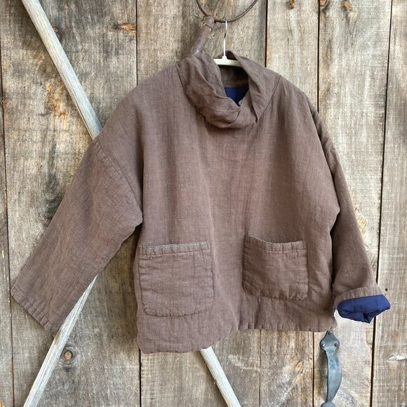 100% Linen Cotton Unique Padded (Quilted) Top, OS, Coffee - Picture 3 of 10